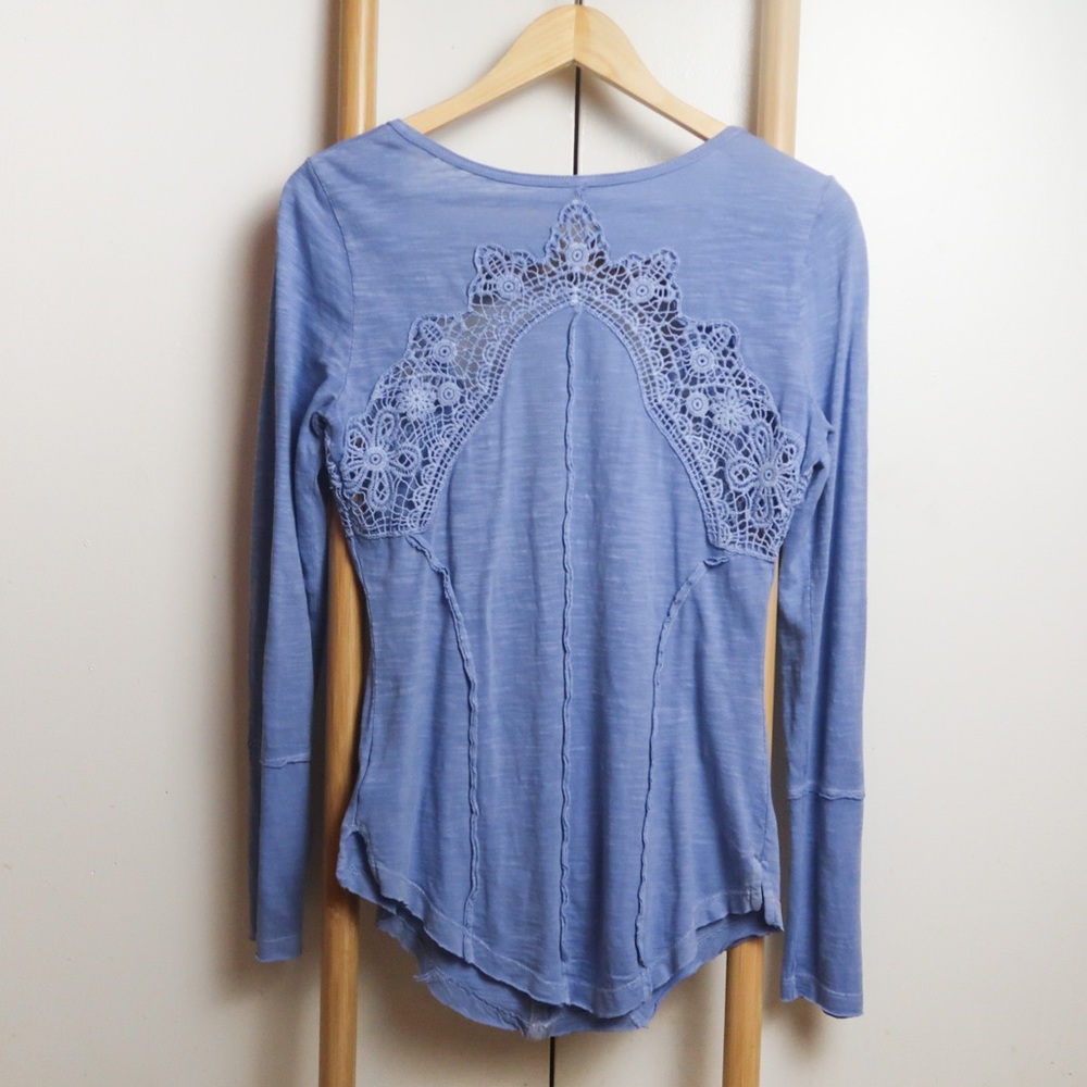SOLD Free People | Keepsake Long Sleeve Crochet Inset Slub Henley Top - Picture 5 of 9